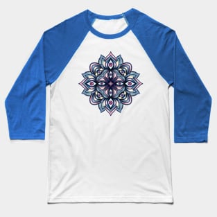 Psychedelic Eye Monster Blue Trippy Creepy Mandala Baseball T-Shirt